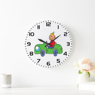 Grande Horloge Ronde Garçon En Voiture Verte