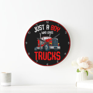 Grande Horloge Ronde Garçon qui aime les camions rouges