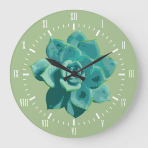 Grande Horloge Ronde Garden Succulent White Roman Numeral