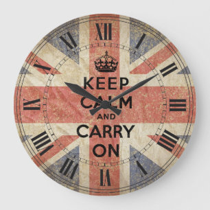 Grande Horloge Ronde Gardez le calme et continuez avec le drapeau