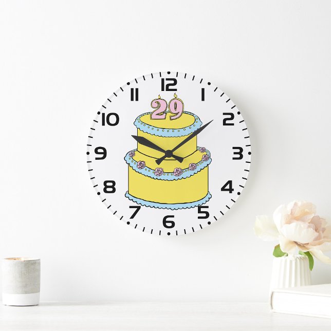 Grande Horloge Ronde Gâteau jaune 29e anniversaire avec roses roses ros (Créateur téléchargé)