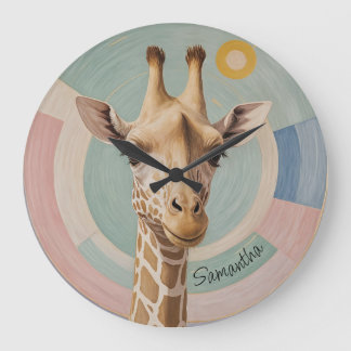 Grande Horloge Ronde Géant doux : Pastel Giraffe