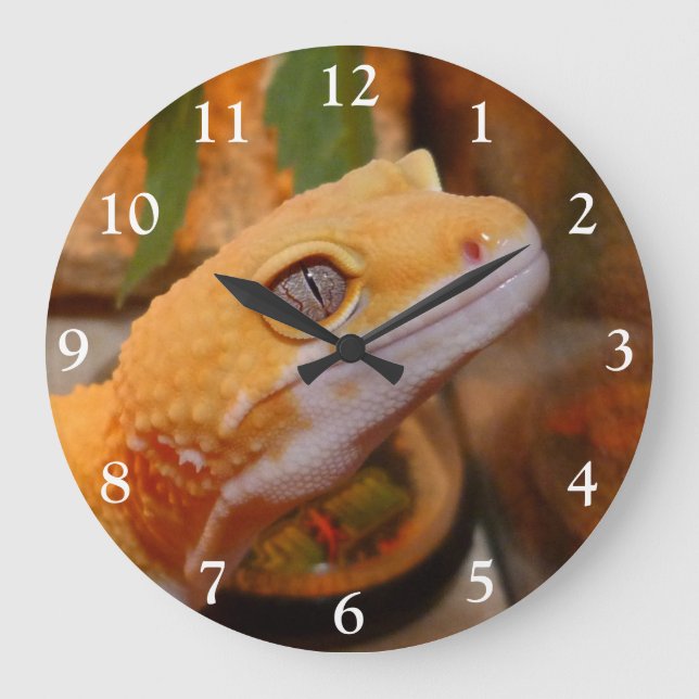 Grande Horloge Ronde Gecko jaune léopard (Recto)