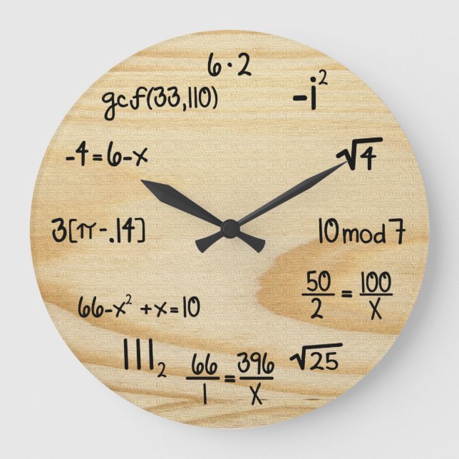Grande Horloge Ronde Geek drôle de maths - "grain en bois " (Recto)