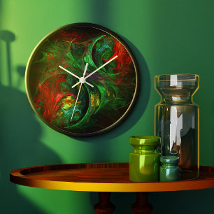 Grande Horloge Ronde Genesis Green Abstrait Art Round