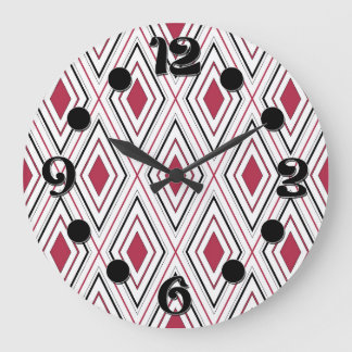 Grande Horloge Ronde Géométrie de diamant rouge noir et blanc