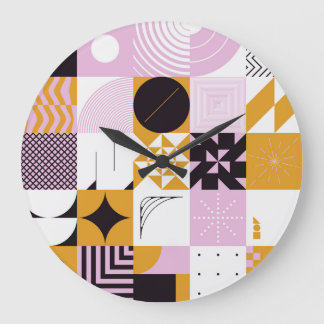 Grande Horloge Ronde Géométrie Scandinave : Oeuvre Artisanale Dessinée