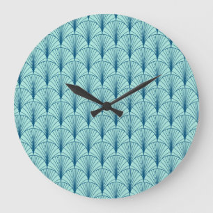 Grande Horloge Ronde Géométrie Vert Mer : Motif ventilateur.