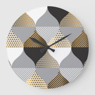 Grande Horloge Ronde Géométrique de luxe : noir, or motif
