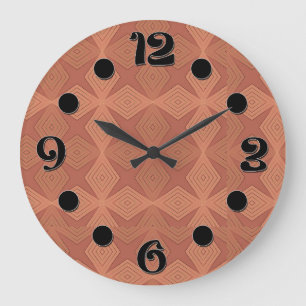 Grande Horloge Ronde Géométrique marron art déco en terre cuite