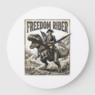 Grande Horloge Ronde George Washington patriotique à cheval sur T-rex L