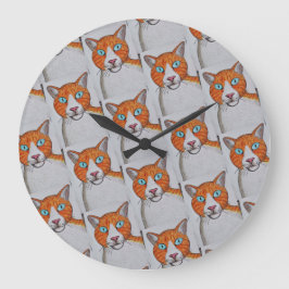 Grande Horloge Ronde Ginger and white Cat Wall Clock