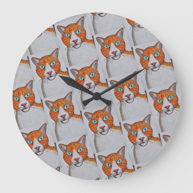 Grande Horloge Ronde Ginger and white Cat Wall Clock (Recto)