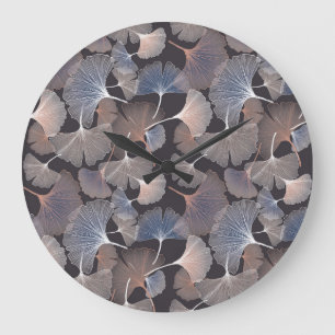 Grande Horloge Ronde Ginkgo feuilles : élégant motif naturel.