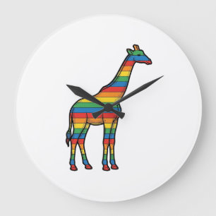 Grande Horloge Ronde Girafe Arc-en-ciel Gravure Vintage Vector Design_1