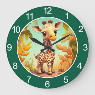 Grande Horloge Ronde Girafe Cartoon Bébé Mignon Tropical-37560