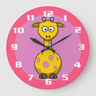 Grande Horloge Ronde Girafe mignonne Bubble gum rose