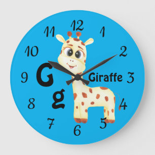 Grande Horloge Ronde Giraffe personnaliser ABC : Lettre G - Ajouter vot