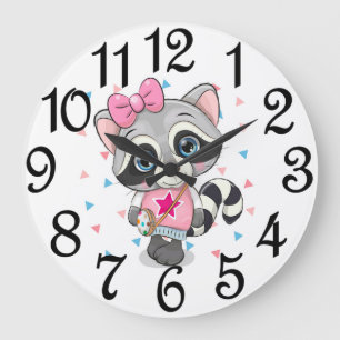 Grande Horloge Ronde Girl Raccoon