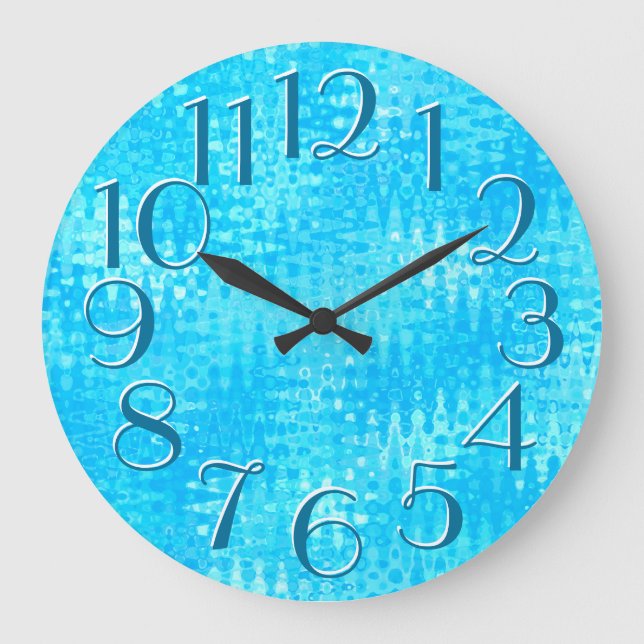Grande Horloge Ronde Glace Blue Ripples Motif Élégant nombre de surdime (Recto)