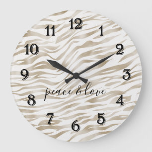 Grande Horloge Ronde Glam Cream White Imprimé Zèbre