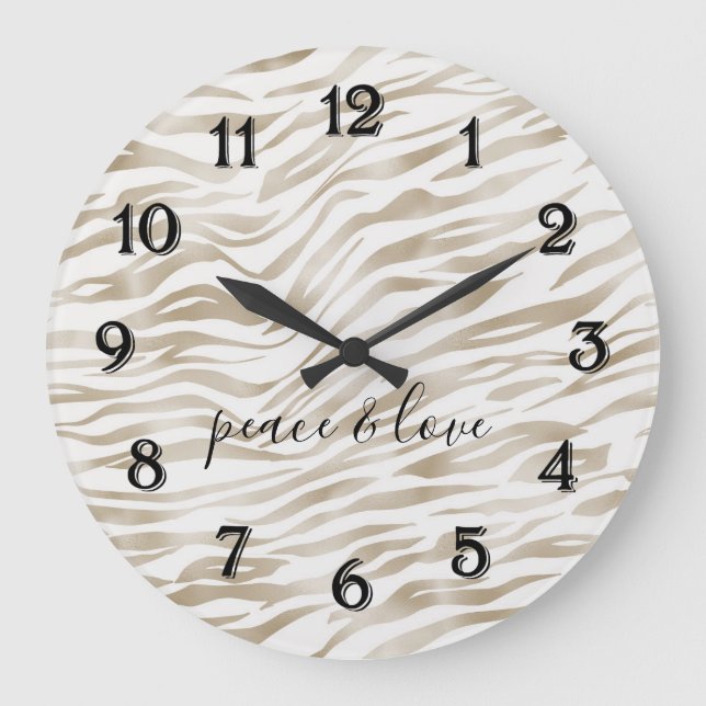 Grande Horloge Ronde Glam Cream White Imprimé Zèbre (Recto)