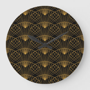 Grande Horloge Ronde Glamour Art Déco : Ventilateur D'Or.