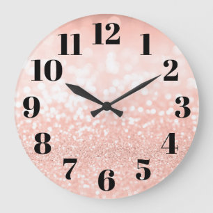 Grande Horloge Ronde Glamour Or Rose Pâle Pailleté Bokeh