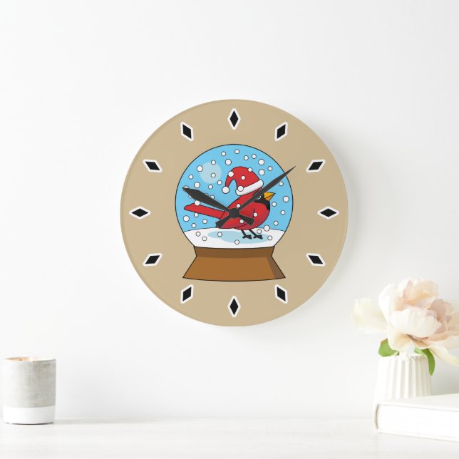 Grande Horloge Ronde Globe des neiges avec cardinal rouge mignon (Maison)