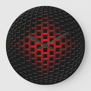 Grande Horloge Ronde globe en métal 3D (noir et rouge)