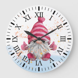 Grande Horloge Ronde Gnome dans l'horloge à neige