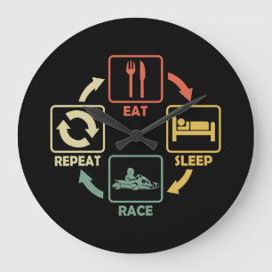 Grande Horloge Ronde Go Kart Racing Manger Sleep Répétition Rétro