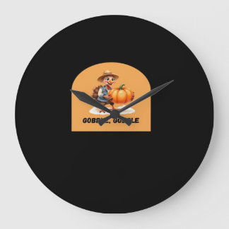 Grande Horloge Ronde Gobble, Gobble Thanksgiving Turquie avec Cl Citrou