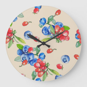 Grande Horloge Ronde Goji, bleuet : aquarelle motif.