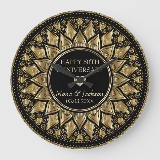 Grande Horloge Ronde Gold and Black Floral Mandala (Recto)