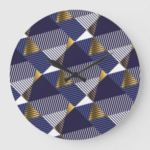 Grande Horloge Ronde Gold Blue Luxe : Motif géométrique sans couture