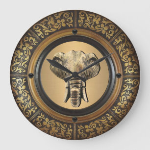 Grande Horloge Ronde Gold de la tête éléphante