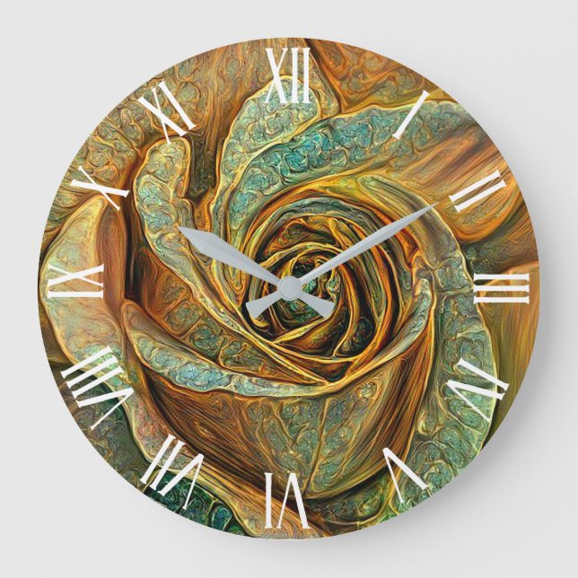 Grande Horloge Ronde Gold Green Magnifique rêve d'art Rose unique (Recto)
