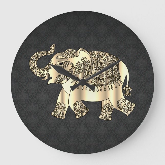 Grande Horloge Ronde Gold Paisley Floral Elephant (Recto)