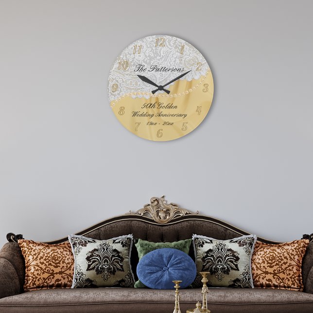 Grande Horloge Ronde Golden 50e anniversaire Mariage dentelle satinée  (Créateur téléchargé)