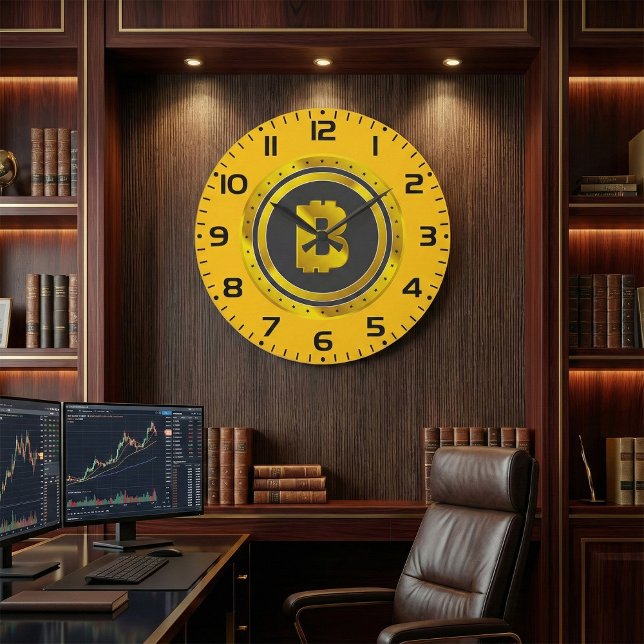 Grande Horloge Ronde Golden Bitcoin Symbol Digital Currency (Créateur téléchargé)