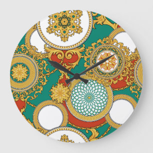 Grande Horloge Ronde Golden Elegant Arrière - plan arabesque