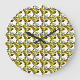 Grande Horloge Ronde Golden Glow - Design de fleurs de pierre jaune