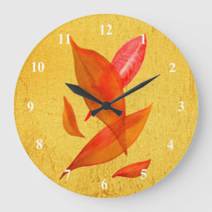 Grande Horloge Ronde Golden Orange Auto Fall leaf moderne
