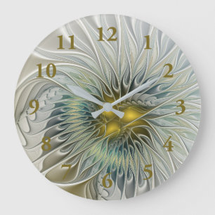 Grande Horloge Ronde Golden Silver Flower Fantasy abstract Fractal Art