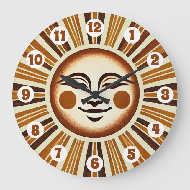 Grande Horloge Ronde Golden Vintage Boho Sun cadeau (Recto)