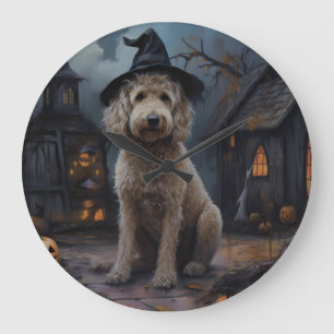 Grande Horloge Ronde Goldendoodle Citrouilles Halloween Effrayant