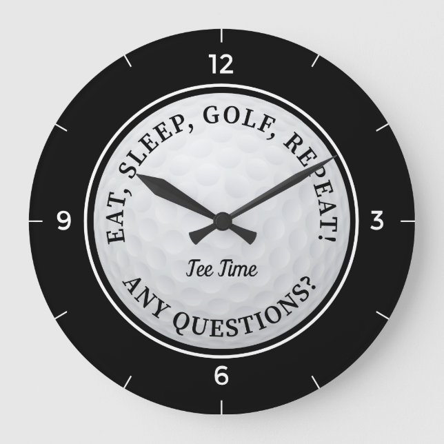 Grande Horloge Ronde Golf Ball Sports Citation Golfer Blanc Noir (Recto)