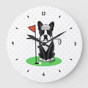 Grande Horloge Ronde Golf Boston Terrier (noir) mignon chien