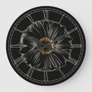 Grande Horloge Ronde Gothique Black Daisy